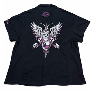 Ride R Die‎ Motorcycle Shirt Top Womens Size 2Xl XXL Black Zip Up Embroidery